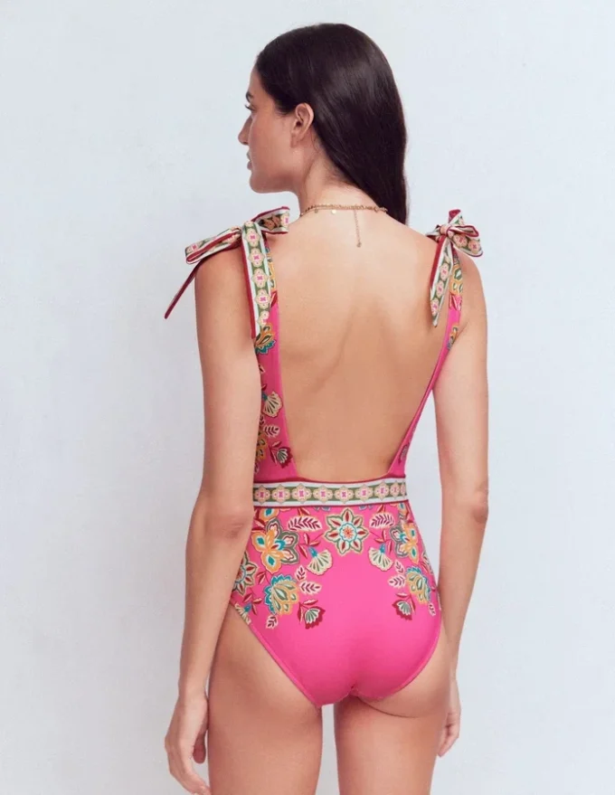 Bow Tie Shoulder Swimsuit Sangria Sunset, Blossom Bow Tie Shoulder Swimsuit Sangria Sunset, Blossom
