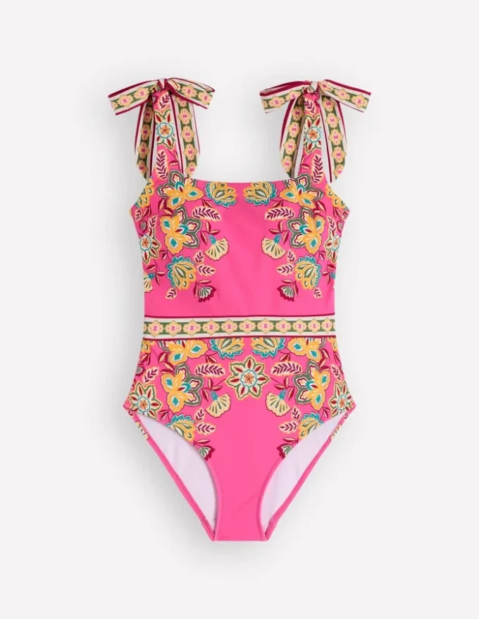 Bow Tie Shoulder Swimsuit Sangria Sunset, Blossom Bow Tie Shoulder Swimsuit Sangria Sunset, Blossom