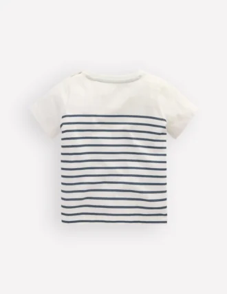 Boys Embroidered T-Shirt Blue Stripe Chameleon