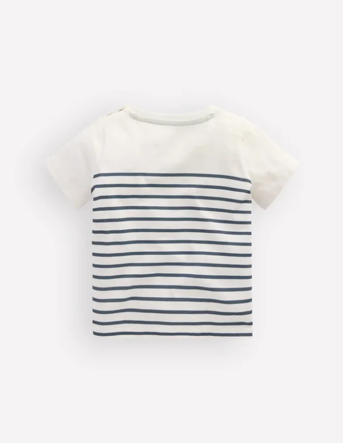 Boys Embroidered T-Shirt Blue Stripe Chameleon