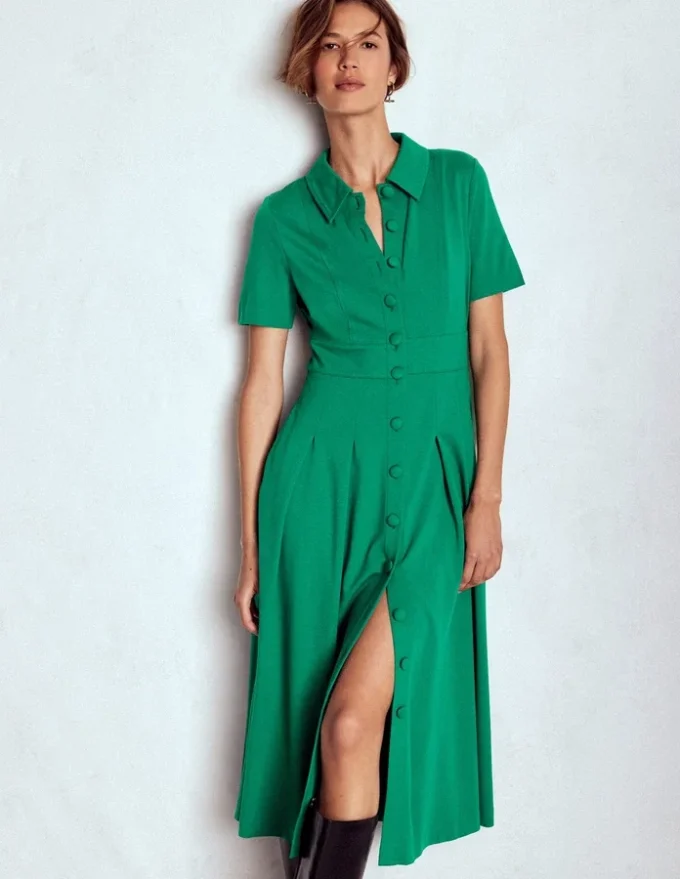 Bridget Ponte Shirt Dress Jewel Green