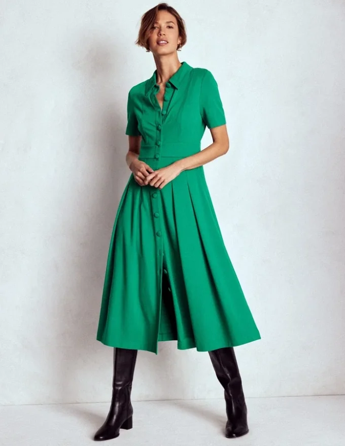 Bridget Ponte Shirt Dress Jewel Green