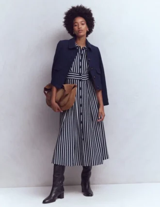 Bridget Ponte Shirt Dress Navy and Ivory Stripe