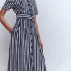 Bridget Ponte Shirt Dress Navy and Ivory Stripe Bridget Ponte Shirt Dress Navy and Ivory Stripe