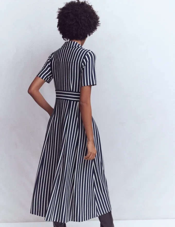 Bridget Ponte Shirt Dress Navy and Ivory Stripe Bridget Ponte Shirt Dress Navy and Ivory Stripe