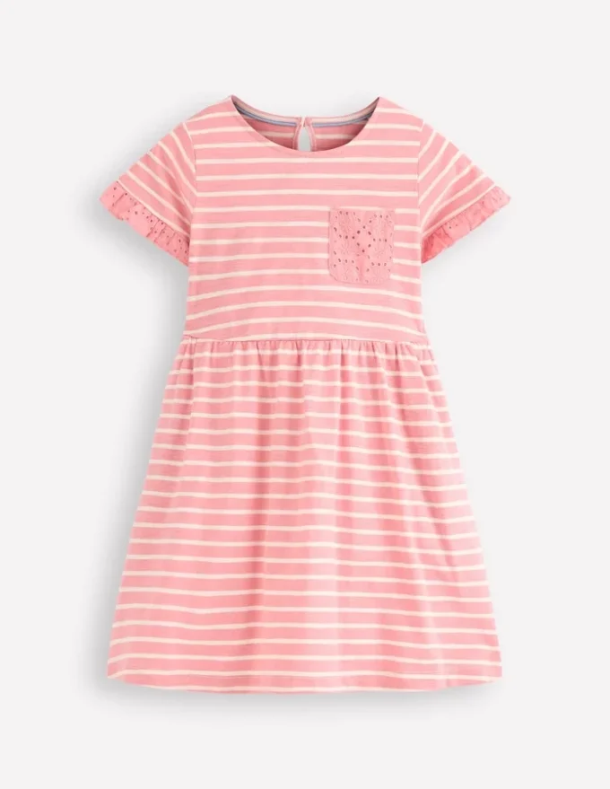 Broderie Pocket Jersey Dress Almond Pink Stripe Broderie Pocket Jersey Dress Almond Pink Stripe