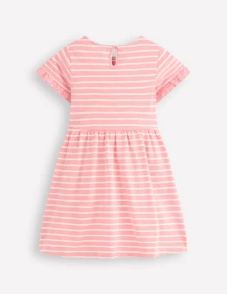 Broderie Pocket Jersey Dress Almond Pink Stripe