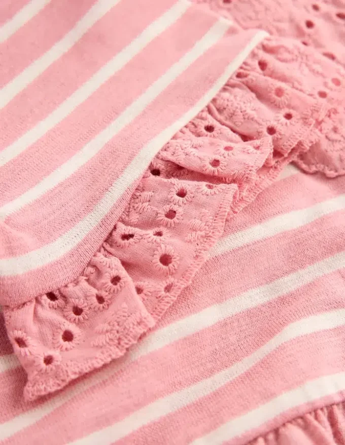 Broderie Pocket Jersey Dress Almond Pink Stripe Broderie Pocket Jersey Dress Almond Pink Stripe