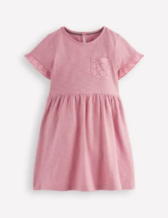 Broderie Pocket Jersey Dress Pink Haze
