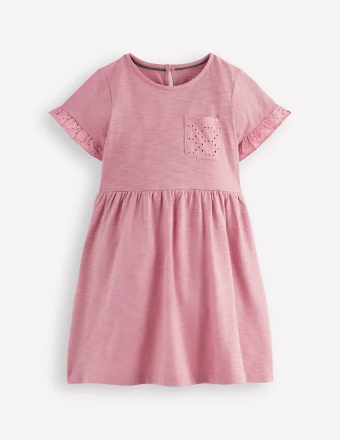 Broderie Pocket Jersey Dress Pink Haze