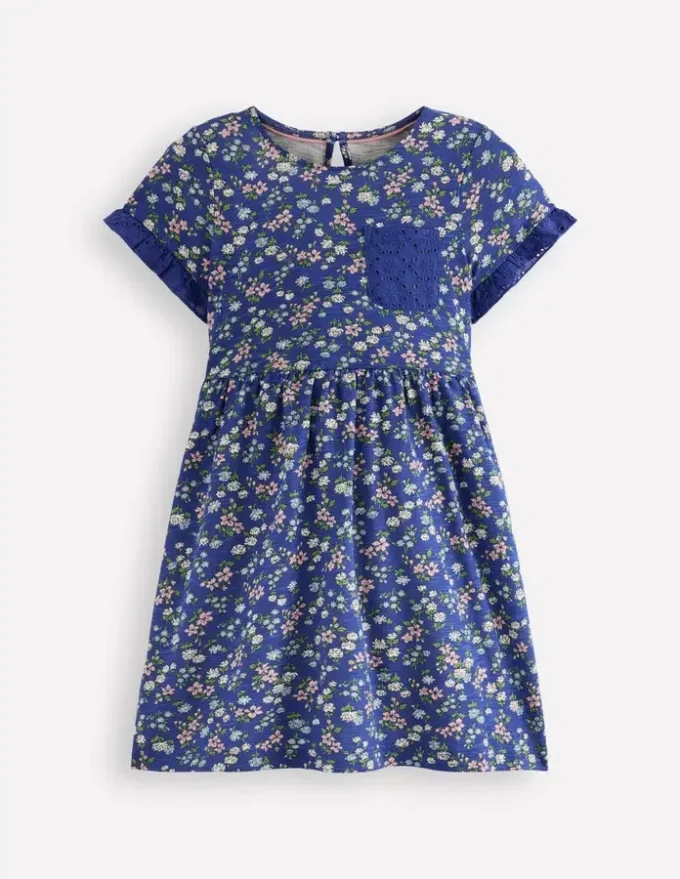 Broderie Pocket Jersey Dress Sapphire Blue Meadow Floral Broderie Pocket Jersey Dress Sapphire Blue Meadow Floral