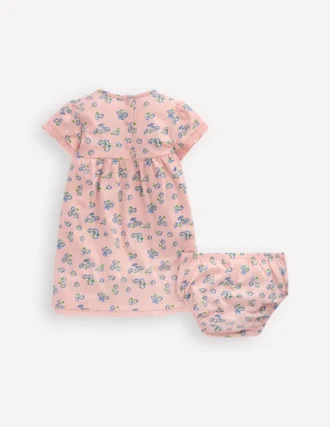 Broderie Trim Jersey Dress Pink Ditsy Floral
