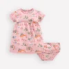Broderie Trim Jersey Dress Pink Tropical Animals Broderie Trim Jersey Dress Pink Tropical Animals