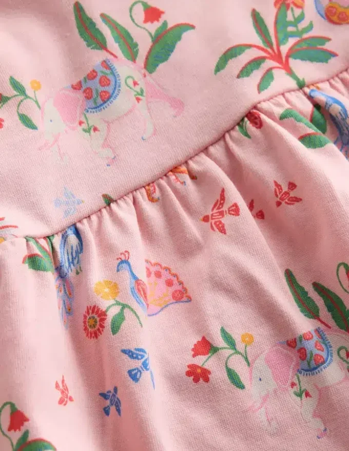 Broderie Trim Jersey Dress Pink Tropical Animals Broderie Trim Jersey Dress Pink Tropical Animals