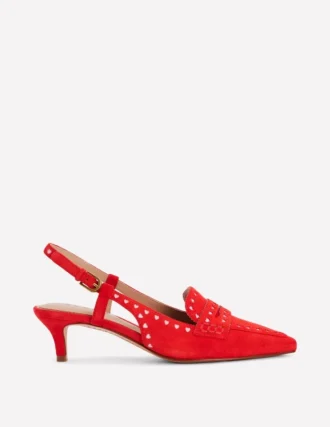 Brogue Slingback Kitten Heel Red