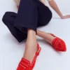 Brogue Slingback Kitten Heel Red