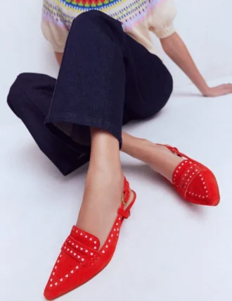 Brogue Slingback Kitten Heel Red