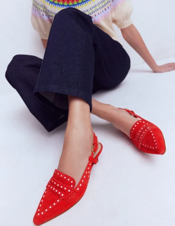Brogue Slingback Kitten Heel Red
