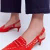 Brogue Slingback Kitten Heel Red
