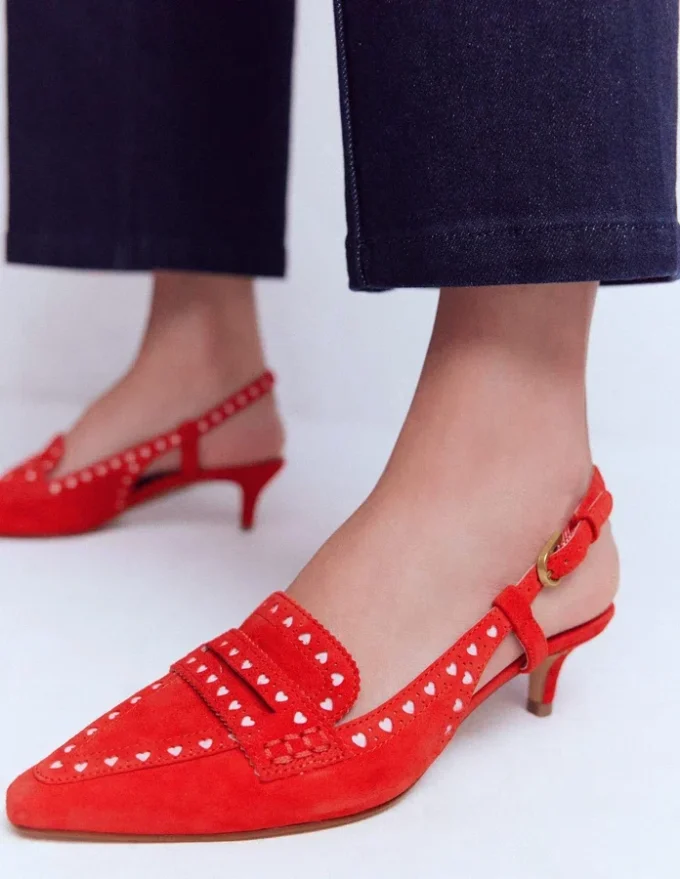 Brogue Slingback Kitten Heel Red