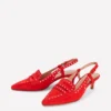 Brogue Slingback Kitten Heel Red