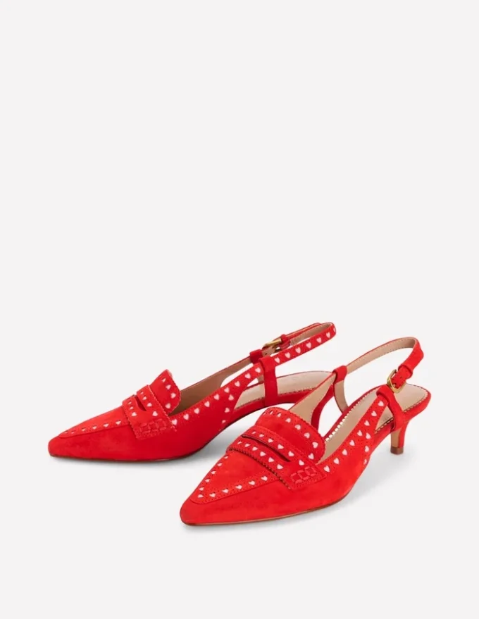 Brogue Slingback Kitten Heel Red