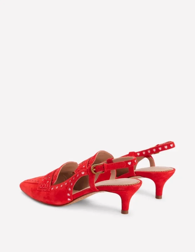 Brogue Slingback Kitten Heel Red