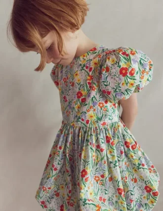 Bubble Hem Dress Honeysuckle Flower Vine