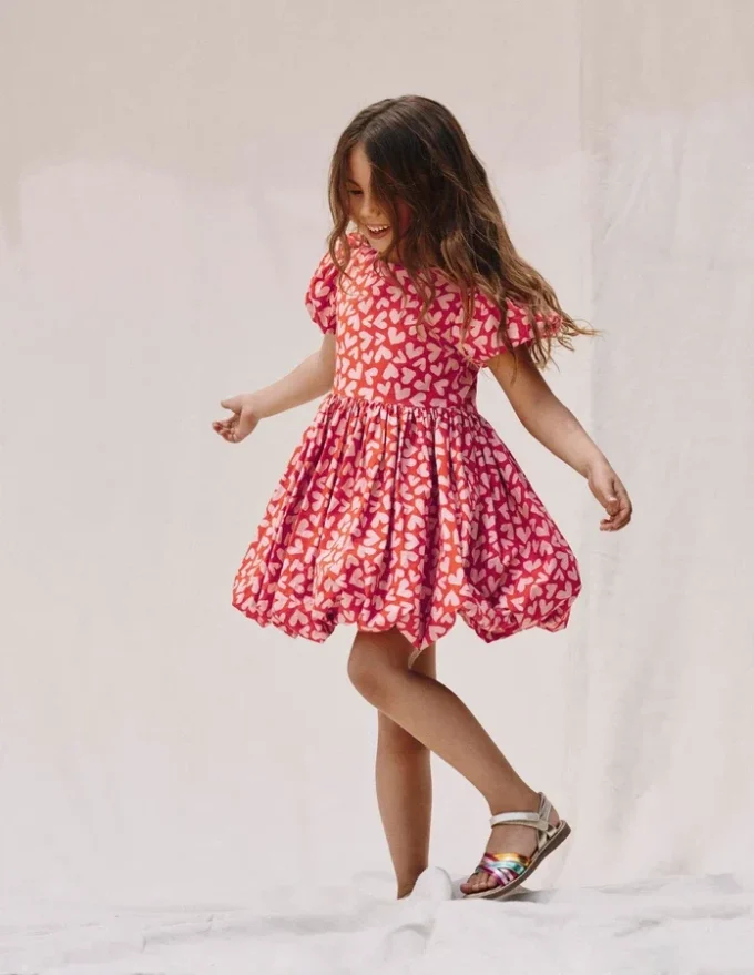 Bubble Hem Dress Red Hearts
