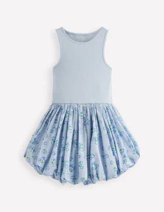 Bubble Hem Rib Dress Misty Blue Daisy