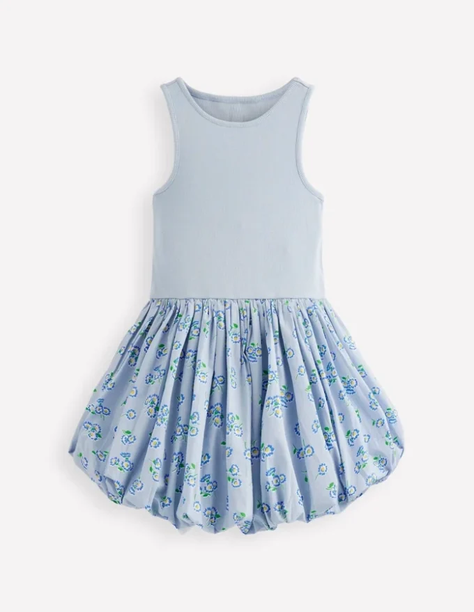 Bubble Hem Rib Dress Misty Blue Daisy