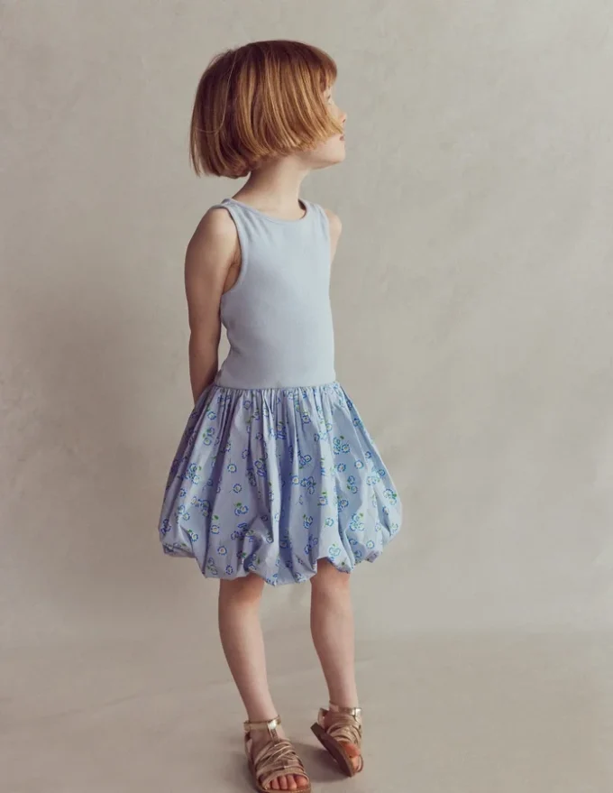 Bubble Hem Rib Dress Misty Blue Daisy