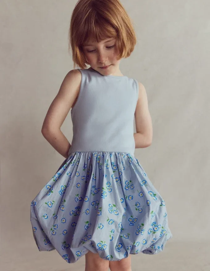 Bubble Hem Rib Dress Misty Blue Daisy