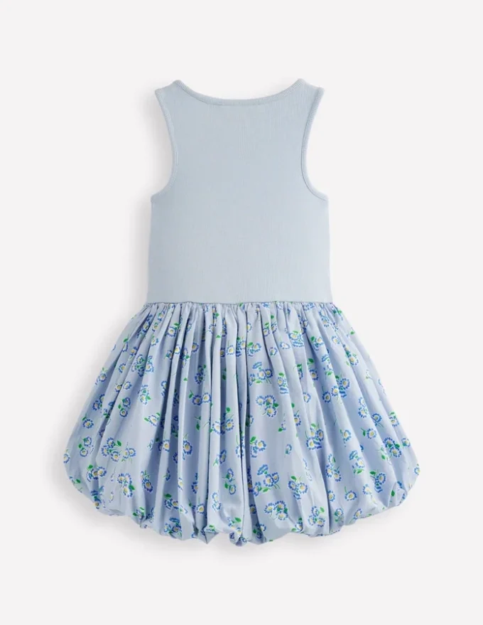 Bubble Hem Rib Dress Misty Blue Daisy
