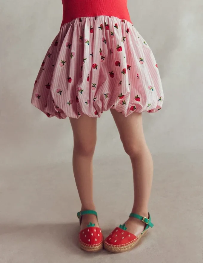 Bubble Hem Rib Dress Ticking Stripe Strawberry Bubble Hem Rib Dress Ticking Stripe Strawberry