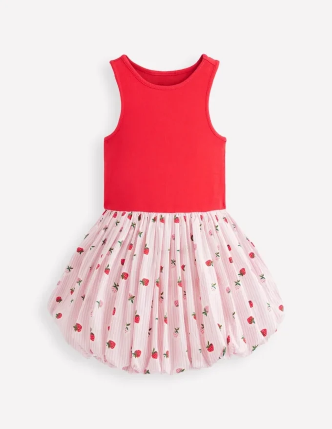 Bubble Hem Rib Dress Ticking Stripe Strawberry Bubble Hem Rib Dress Ticking Stripe Strawberry