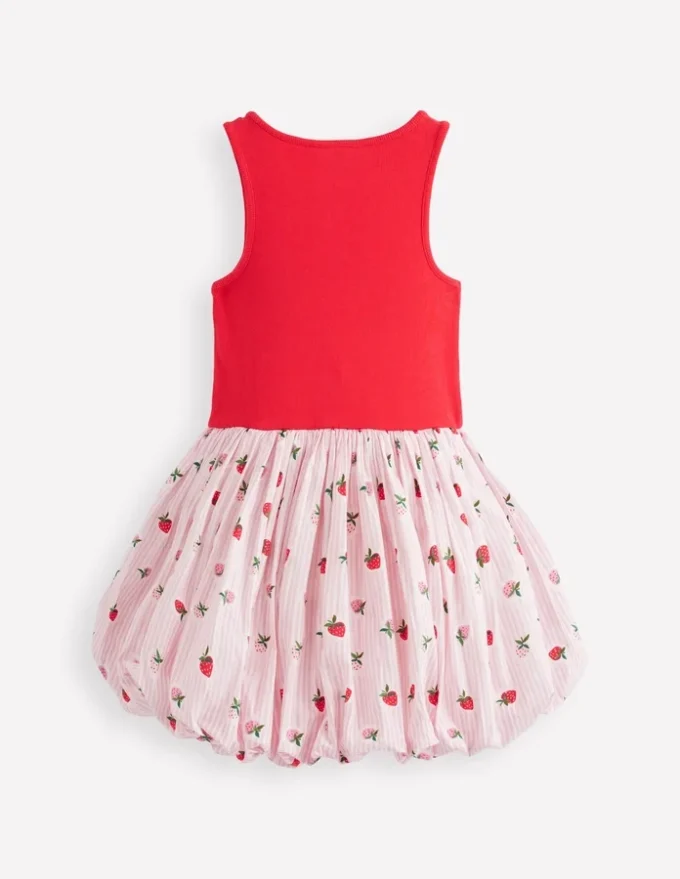 Bubble Hem Rib Dress Ticking Stripe Strawberry Bubble Hem Rib Dress Ticking Stripe Strawberry