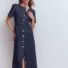 Button Detail Denim Dress Indigo Wash Button Detail Denim Dress Indigo Wash