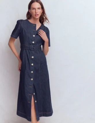 Button Detail Denim Dress Indigo Wash