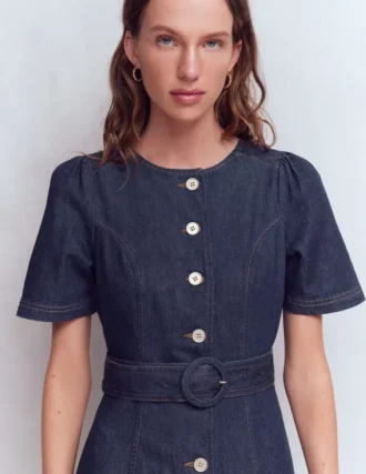 Button Detail Denim Dress Indigo Wash