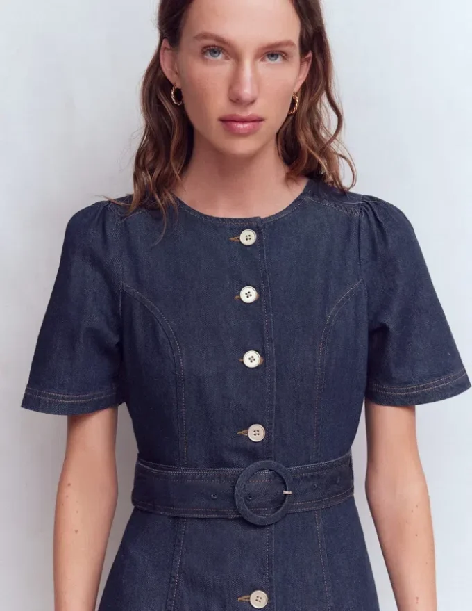 Button Detail Denim Dress Indigo Wash Button Detail Denim Dress Indigo Wash
