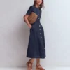 Button Detail Denim Dress Indigo Wash Button Detail Denim Dress Indigo Wash