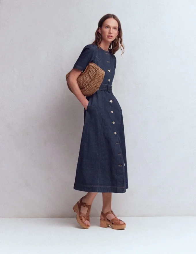 Button Detail Denim Dress Indigo Wash Button Detail Denim Dress Indigo Wash