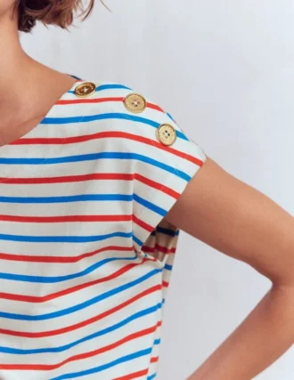 Button Detail T-Shirt Fire Cracker, King Fisher Blue