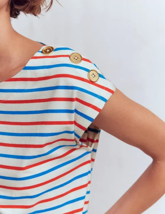 Button Detail T-Shirt Fire Cracker, King Fisher Blue Button Detail T-Shirt Fire Cracker, King Fisher Blue