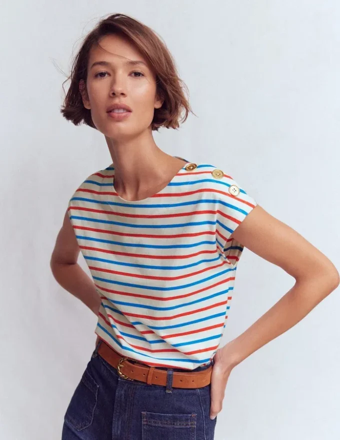 Button Detail T-Shirt Fire Cracker, King Fisher Blue Button Detail T-Shirt Fire Cracker, King Fisher Blue