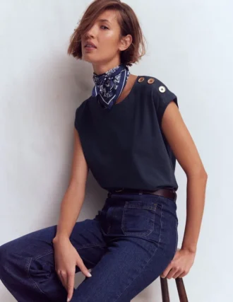 Button Detail T-Shirt Navy