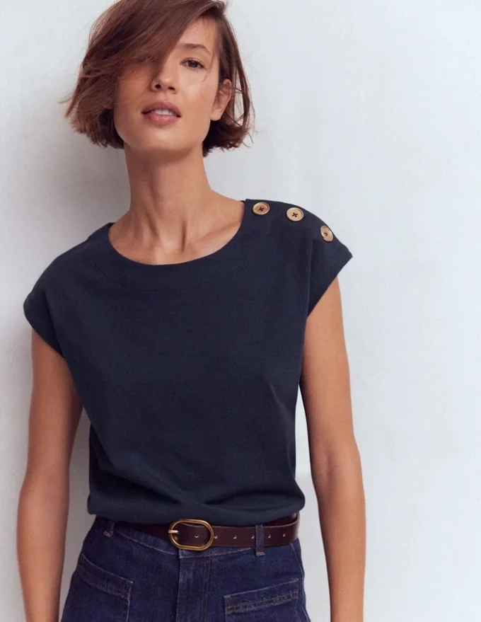Button Detail T-Shirt Navy Button Detail T-Shirt Navy