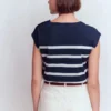 Button Detail T-Shirt Navy and Ivory Stripe Button Detail T-Shirt Navy and Ivory Stripe