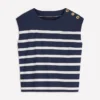 Button Detail T-Shirt Navy and Ivory Stripe Button Detail T-Shirt Navy and Ivory Stripe